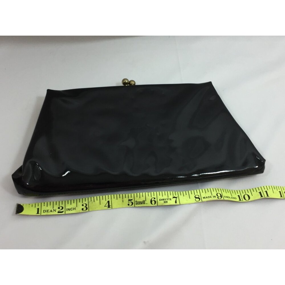 Vintage Purse St Thomas Black Patent Leather Clutch Chain Handle 26076 - Picture 3 of 5